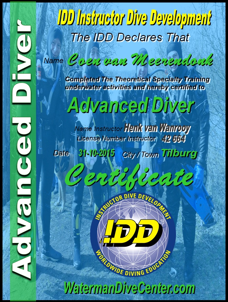 Coen van Meerendonk IDD Advanced Diver Waterman Dive Center