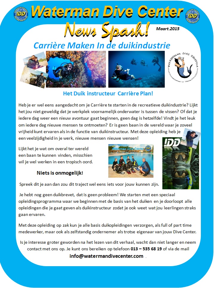 Loopbaan in de duikindustie IDD Waterman Dive Center Tilburg