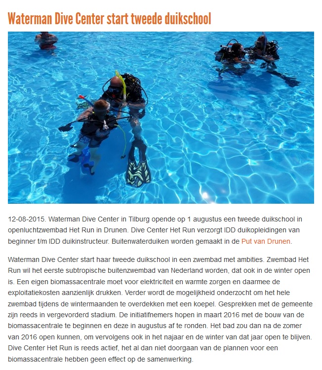 Waterman Dive Center Tilburg Start tweede duikschool in Drunen
